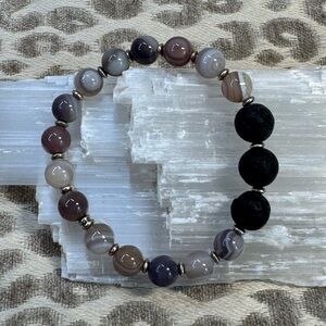 Botswana Agate Aromatherapy Lava Rock Crystal Gemstone Stretch Bracelet Energy